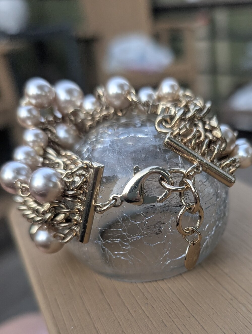 Stella & Dot Lucia Bracelet Pearls Gold Chains Intertwined Chunky  Cha Cha